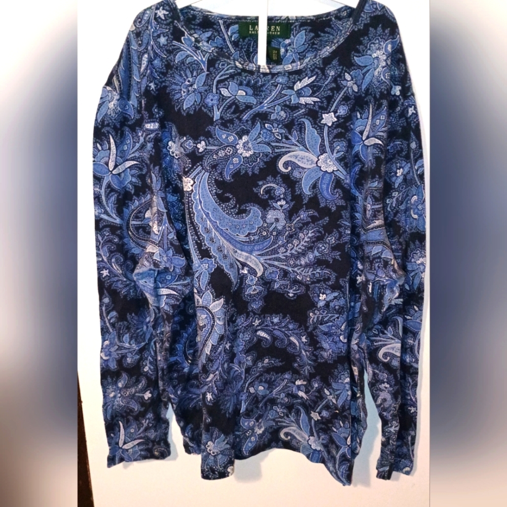 Women's Lauren Ralph Lauren 1x Blue Floral Top